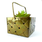 Original 1960S Braided VINTAGE BRASS BASKET planter midcentury decor vessel