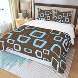 Mocha Brown Blue Retro 3-Piece Duvet Bedding Set, Midcentury Bed Linen