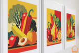 70s style PRINTABLE WALL ART, 4 Unique Vintage Design Prints of vegetable stills, vegan art