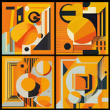 Square 70s style PRINTABLE WALL ART, 4 Orange Black Vintage Design Prints