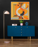 Square 70s style PRINTABLE WALL ART, 4 Orange Black Vintage Design Prints
