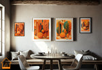 70s style PRINTABLE WALL ART, 4 Unique Design Prints of orange organic shapes