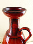 High glossy red XL 1960s handled CERAMIC VASE by Jasba 1707/35