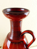 High glossy red XL 1960s handled CERAMIC VASE by Jasba 1707/35