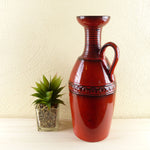 High glossy red XL 1960s handled CERAMIC VASE by Jasba 1707/35