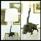 Unique large wild BOAR TABLE LAMP, zinc casting from ca. 1900