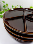 Mint condition! 4 glossy brown 1970s CERAMIC FONDUE tapas PLATES by Melitta, Westgermany