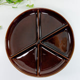Mint condition! 4 glossy brown 1970s CERAMIC FONDUE tapas PLATES by Melitta, Westgermany