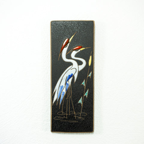Black 1950s midcentury ceramic wall decor cranes by Ruscha, Westgerman Pottery