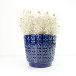 1970s Glossy Blue CERAMIC PLANTER with relief pattern by JASBA