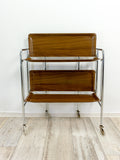 1970s Faux-Wood FOLDABLE BAR CART, midcentury folding trolley Westgermany