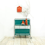 Blue-green 1970s FOLDABLE BAR CART 'Dinett' by Bremshey,  Formica serving trolley