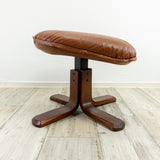 1970s upholstered cognac brown LEATHER FOOT STOOL by Söderbergs Sweden
