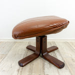 1970s upholstered cognac brown LEATHER FOOT STOOL by Söderbergs Sweden