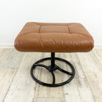 Danish design 1970s upholstered cognac brown MIDCENTURY LEATHER STOOL