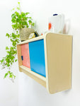 1950s midcentury wooden KITCHEN WALL CABINET pink blue sliding doors