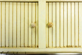1950s wooden KITCHEN CABINET with TAMBOUR doors, hooks and curtain rail