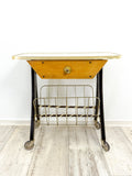 1960s midcentury MAGAZINE RACK CART with drawer and Formica top
