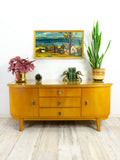 XXL 1960s midcentury maple wood SIDEBOARD Cabinet LOWBOARD with glass top