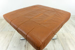 Square 1970s brown LEATHER FOOTSTOOL OTTOMAN chrome cross foot
