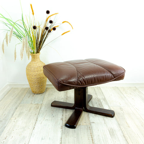 1970s upholstered dark chocolate brown Danish LEATHER FOOTSTOOL OTTOMAN