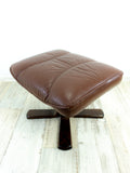 1970s upholstered dark chocolate brown Danish LEATHER FOOTSTOOL OTTOMAN