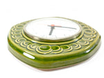 Green 70s MIDCENTURY ceramic relief WALL CLOCK by Weimar, Eastgermany GDR