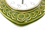 Green 70s MIDCENTURY ceramic relief WALL CLOCK by Weimar, Eastgermany GDR