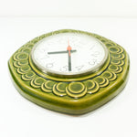 Green 70s MIDCENTURY ceramic relief WALL CLOCK by Weimar, Eastgermany GDR