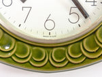 Green 70s MIDCENTURY ceramic relief WALL CLOCK by Weimar, Eastgermany GDR