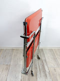 1960s iconic midcentury FOLDING BAR CART with bright red Formica trays