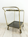 1950s elegant midcentury BRASS BAR CART tea trolley black gold