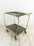 1950s elegant midcentury BRASS BAR CART tea trolley black gold