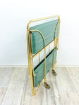 Rare ocean green gold 1970s faux-wood FOLDABLE BAR CART 'Dinett' by Bremshey