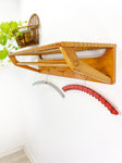 Original 1960s wooden WARDROBE COAT RACK, braided wicker hat rack