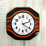 Funky black orange red 1970s Ceramic WALL CLOCK by Staiger Westgermany
