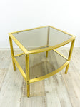 1980s Golden HOLLYWOD REGENCY two tiered Smoked GLASS TABLE