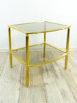 1980s Golden HOLLYWOD REGENCY two tiered Smoked GLASS TABLE