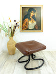 1970s upholstered chestnut brown Danish LEATHER FOOTSTOOL OTTOMAN