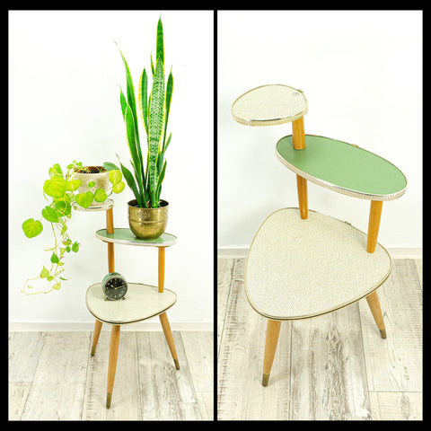 Lovely 1960s midcentury PLANT STAND with 3 tiers, green, beige, brown