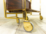 Rare golden! 1970s Midcentury Rosewood FOLDABLE SERVING TROLLEY bar cart 'Dinett'