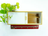 1950s white red midcentury KITCHEN WALL CABINET cupboard with sliding doors