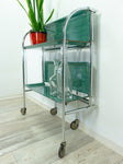 Iconic 1970s ocean-green faux-wood FOLDING BAR CART 'Dinett'