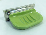 Set of six 1970s green BATHROOM shelves CABINET soap dish, stainless steel plastic