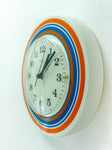 1970s MIDCENTURY WALL CLOCK by Weimar Eastgermany, white orange blue