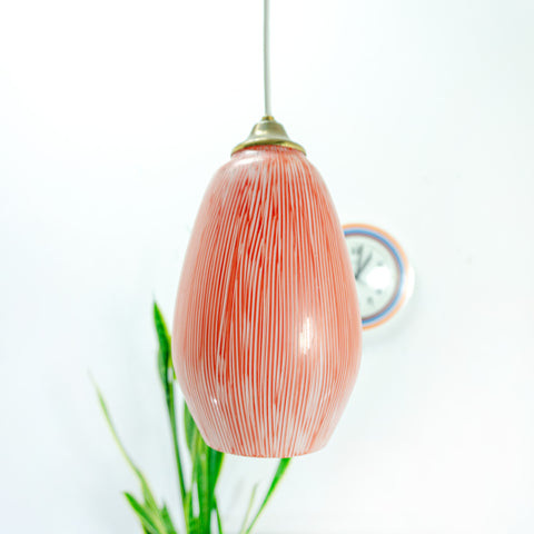New rewired! Lovely 1950s GLASS PENDANT LAMP, red white milk glass
