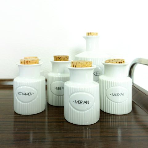 DANISH PORCELAIN SPICE Jars Set of 6, Design by Niels Refsgaard