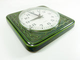 Moss green square 1970s VINTAGE WALL CLOCK Westgermany
