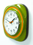 Extra silent! Green Orange Square 70s CERAMIC WALL CLOCK by Emes Germany