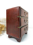 Lovely Small Antique JAPANESE JEWELRY BOX with drawers, burgundy lacquered